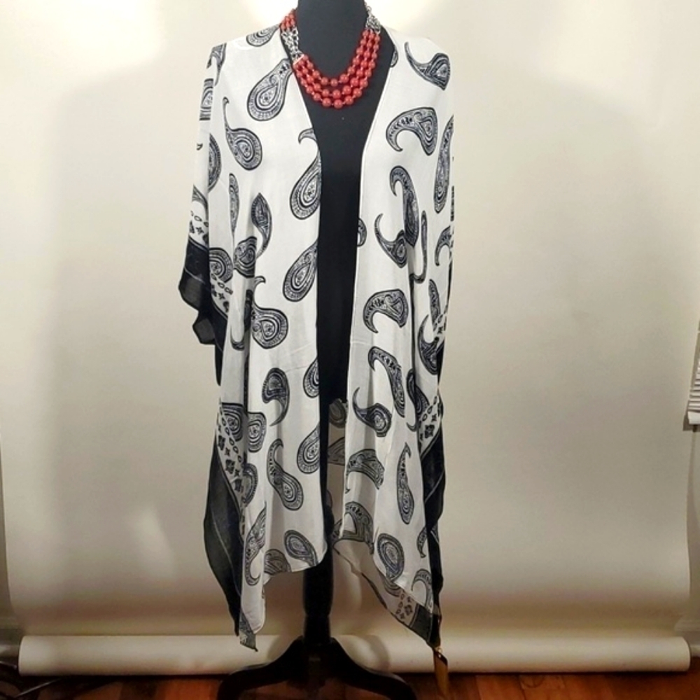 Black Paisley Open Kimono Swim cover-up Size OSFM